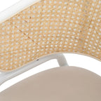 Chaise d'appoint Ervilla moderne et élégante avec dossier en rotin et pieds en acier blanc pour salle à manger et cuisine