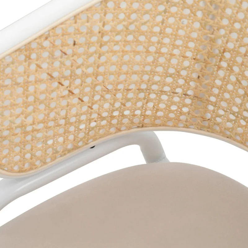 Chaise d'appoint Ervilla moderne et élégante avec dossier en rotin et pieds en acier blanc pour salle à manger et cuisine
