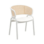 Chaise d'appoint Ervilla moderne et élégante avec dossier en rotin et pieds en acier blanc pour salle à manger et cuisine