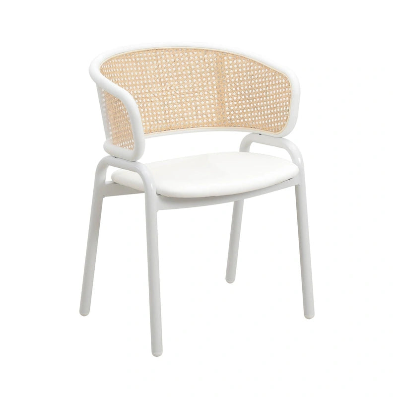Chaise d'appoint Ervilla moderne et élégante avec dossier en rotin et pieds en acier blanc pour salle à manger et cuisine