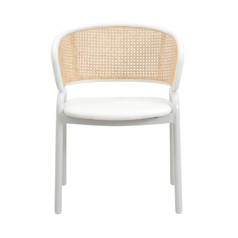 Chaise d'appoint Ervilla moderne et élégante avec dossier en rotin et pieds en acier blanc pour salle à manger et cuisine