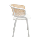 Chaise d'appoint Ervilla moderne et élégante avec dossier en rotin et pieds en acier blanc pour salle à manger et cuisine