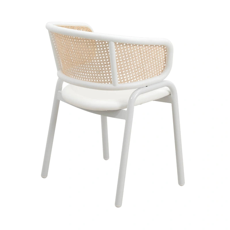 Chaise d'appoint Ervilla moderne et élégante avec dossier en rotin et pieds en acier blanc pour salle à manger et cuisine
