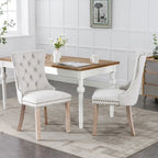 Chaise de salle à manger capitonnée en lin avec pieds en bois massif