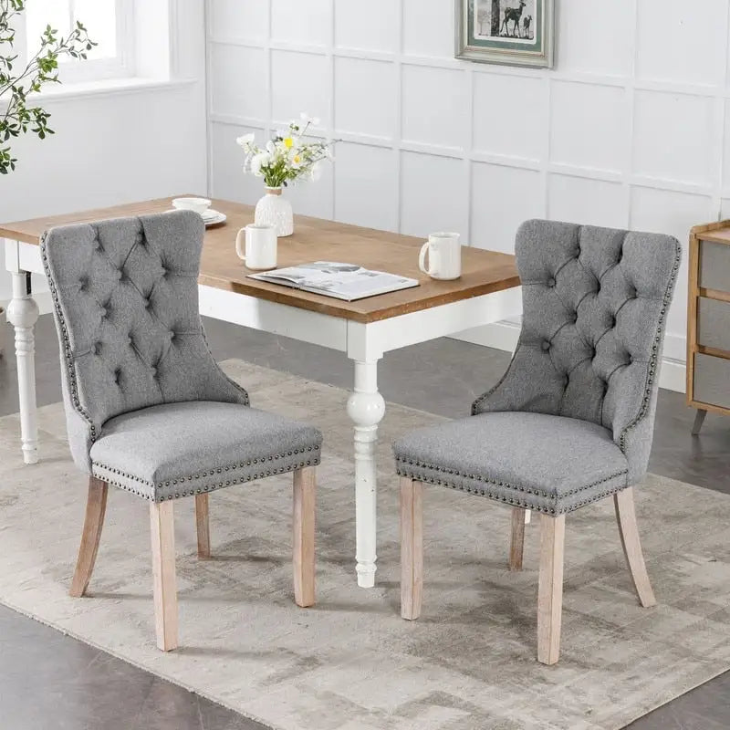 Chaise de salle à manger capitonnée en lin avec pieds en bois massif