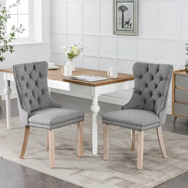 Chaise de salle à manger capitonnée en lin avec pieds en bois massif