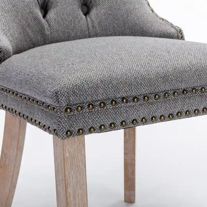 Chaise de salle à manger capitonnée en lin avec pieds en bois massif