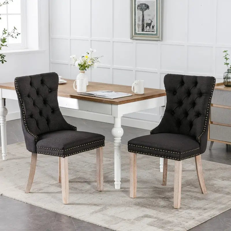 Chaise de salle à manger capitonnée en lin avec pieds en bois massif
