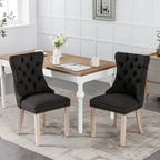 Chaise de salle à manger capitonnée en lin avec pieds en bois massif
