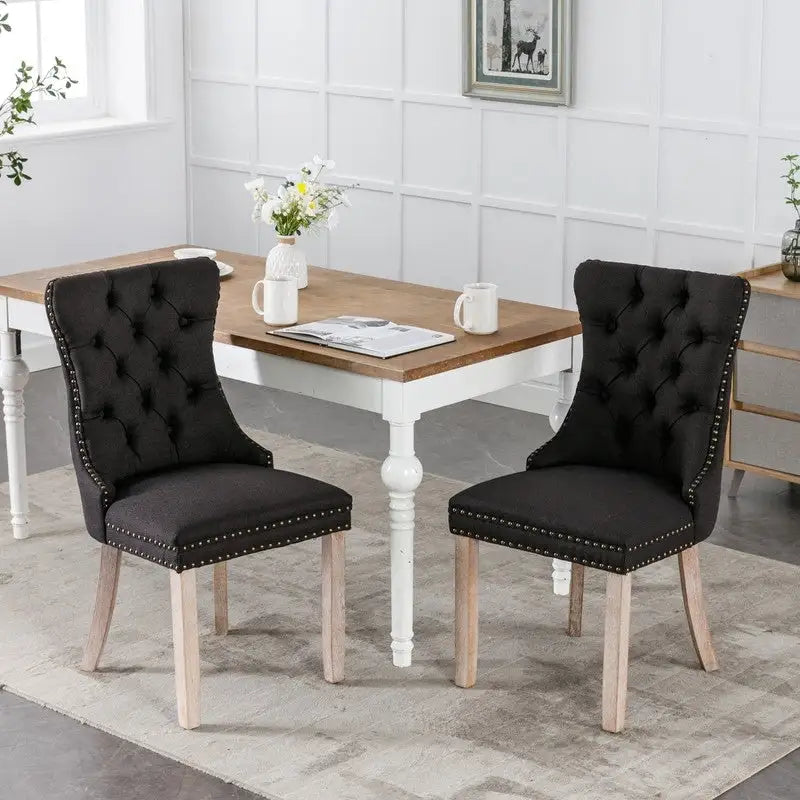 Chaise de salle à manger capitonnée en lin avec pieds en bois massif