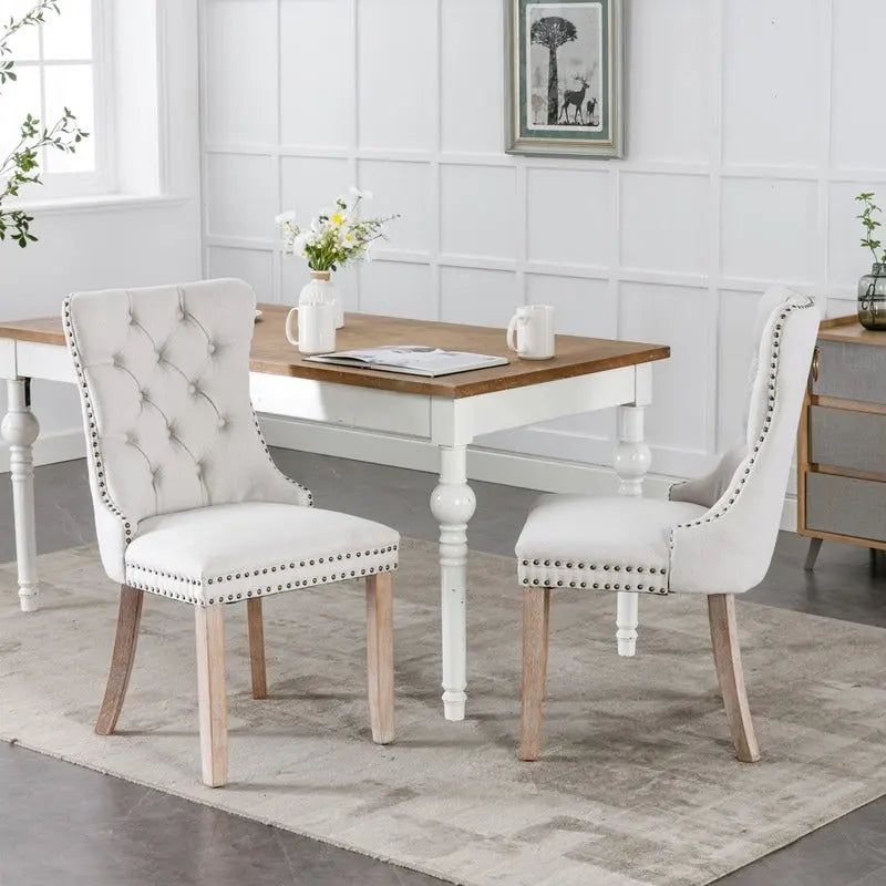 Chaise de salle à manger capitonnée en lin avec pieds en bois massif