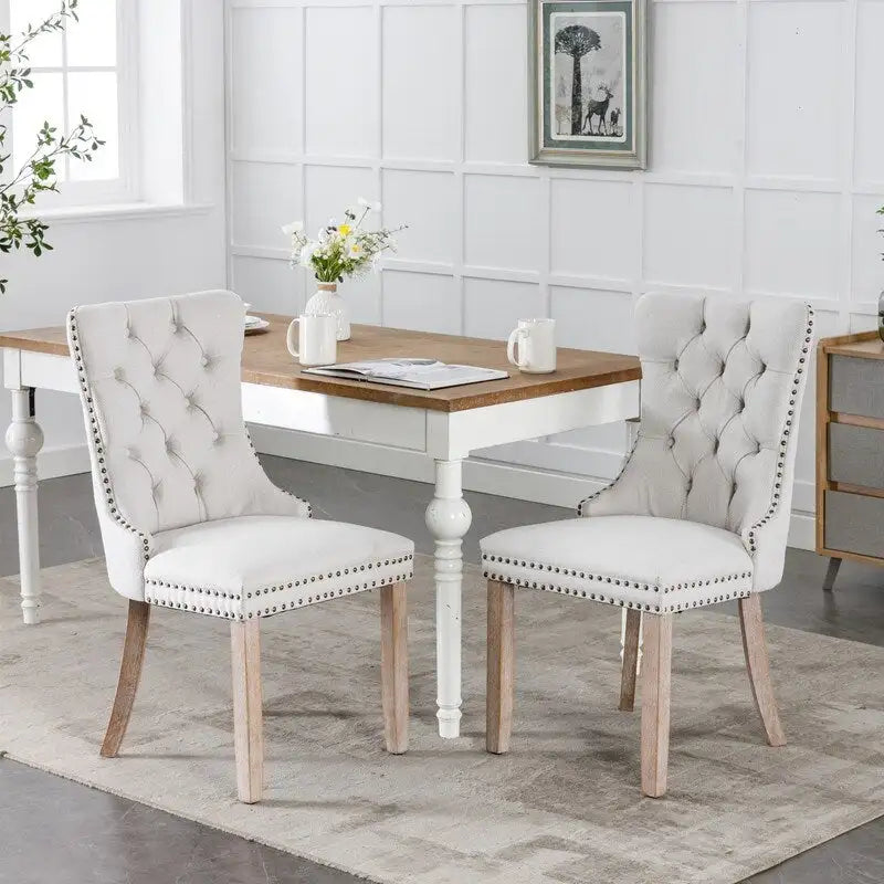 Chaise de salle à manger capitonnée en lin avec pieds en bois massif
