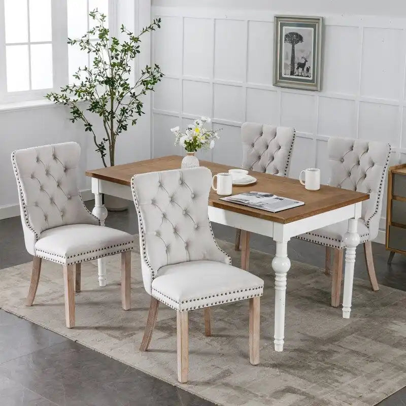 Chaise de salle à manger capitonnée en lin avec pieds en bois massif