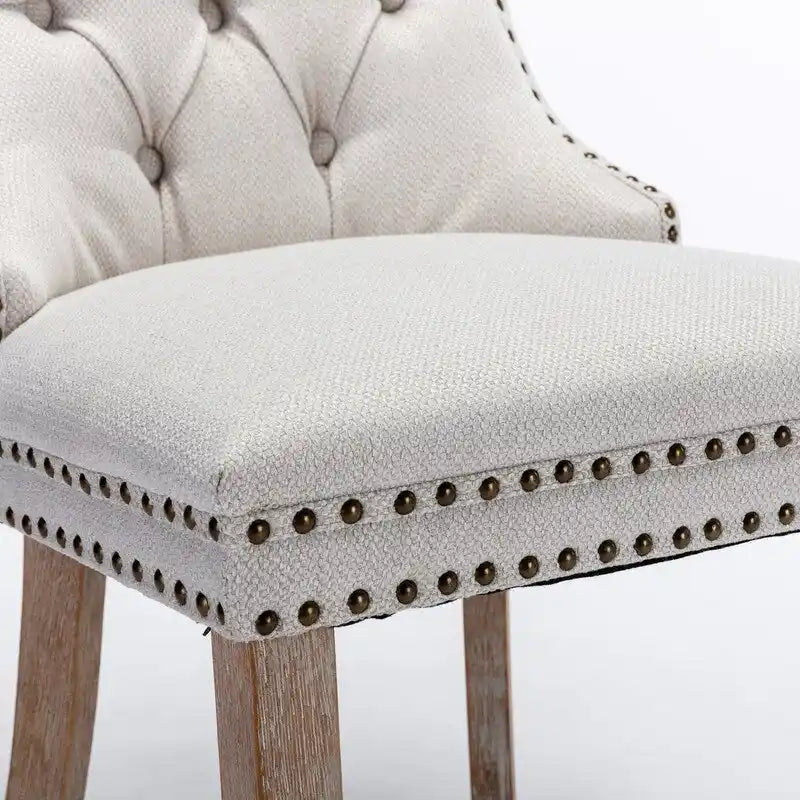 Chaise de salle à manger capitonnée en lin avec pieds en bois massif