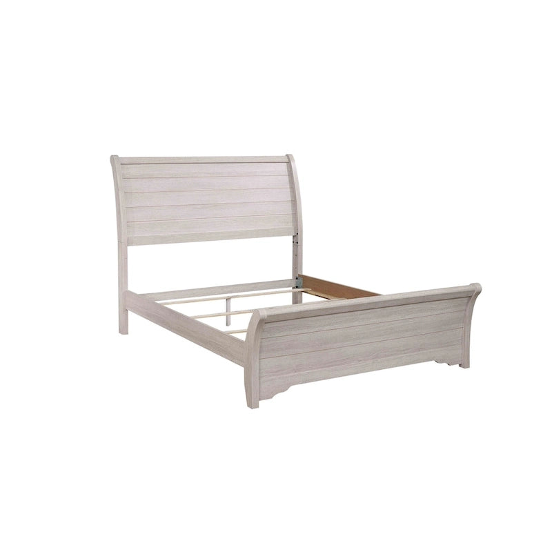 Chambre Marilynne 6, gris craie, en bois rustique avec lit traîneau