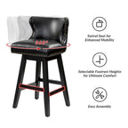 Tabouret de bar pivotant à 360 degrés, capitonné avec garniture cloutée et dossier haut traditionnel