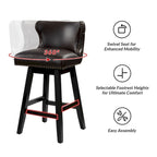Tabouret de bar pivotant à 360 degrés, capitonné avec garniture cloutée et dossier haut traditionnel