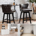 Tabouret de bar pivotant à 360 degrés, capitonné avec garniture cloutée et dossier haut traditionnel