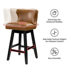Tabouret de bar pivotant à 360 degrés, capitonné avec garniture cloutée et dossier haut traditionnel