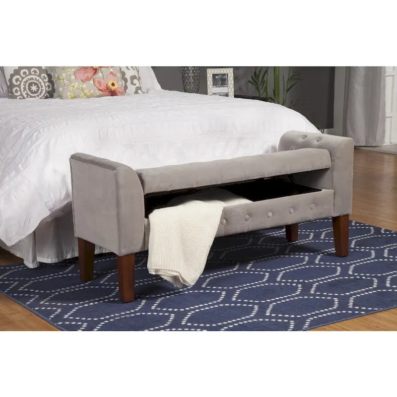 Banc de rangement façon causeuse en velours Arum gris tourterelle