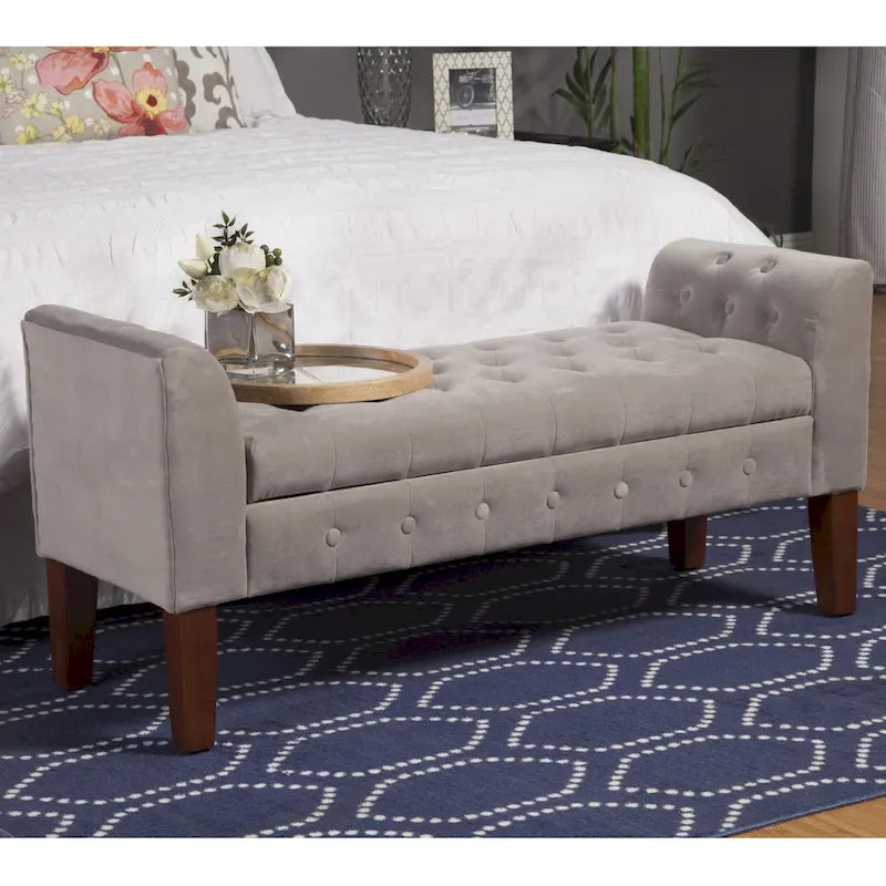 Banc de rangement façon causeuse en velours Arum gris tourterelle