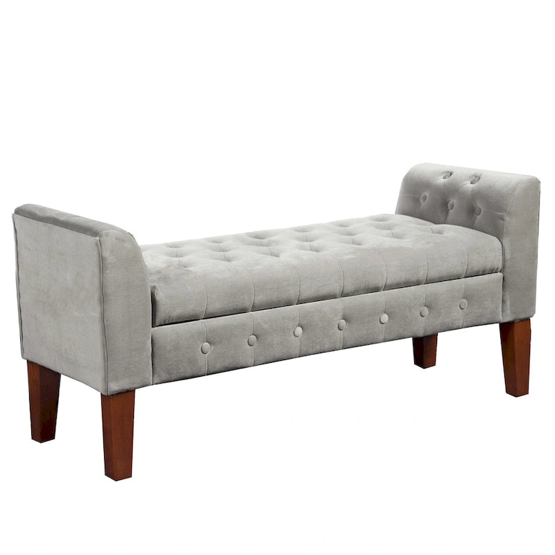Banc de rangement façon causeuse en velours Arum gris tourterelle