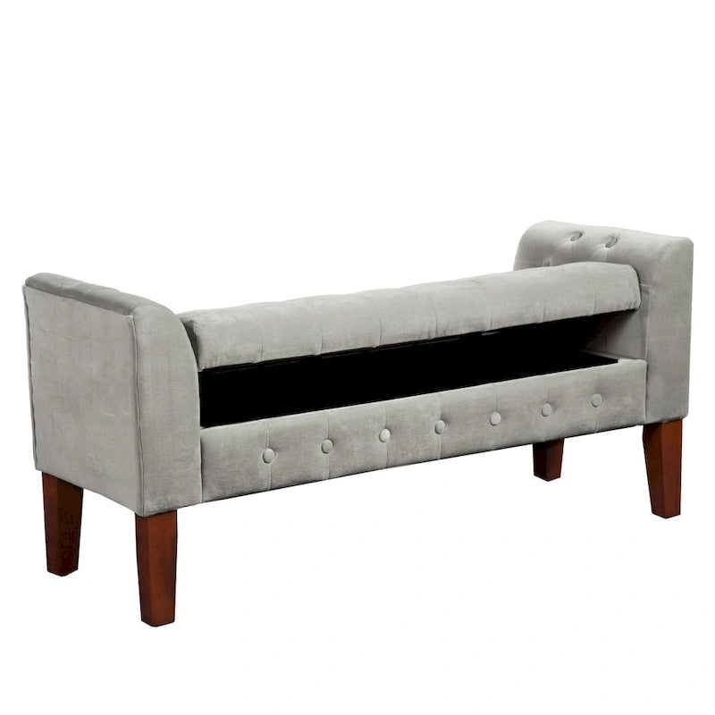 Banc de rangement façon causeuse en velours Arum gris tourterelle