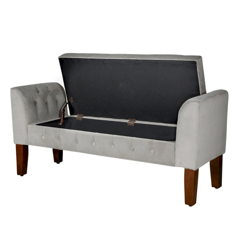 Banc de rangement façon causeuse en velours Arum gris tourterelle