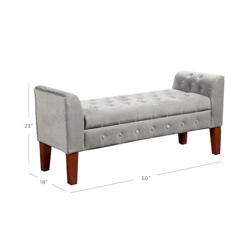 Banc de rangement façon causeuse en velours Arum gris tourterelle