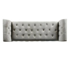 Banc de rangement façon causeuse en velours Arum gris tourterelle