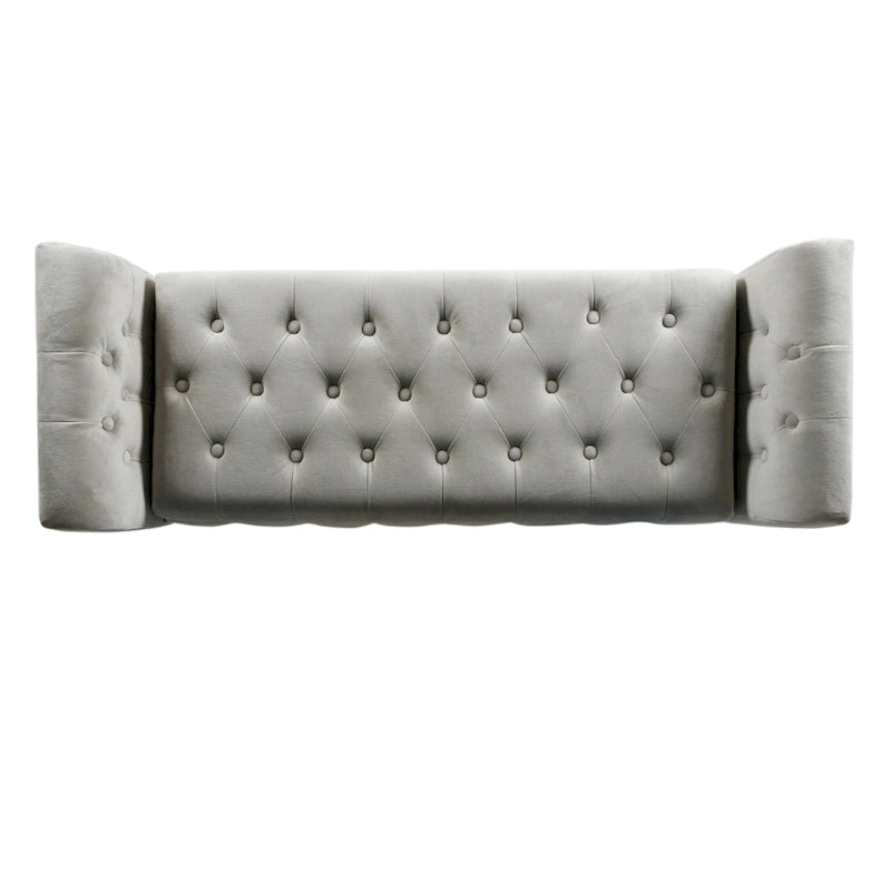 Banc de rangement façon causeuse en velours Arum gris tourterelle