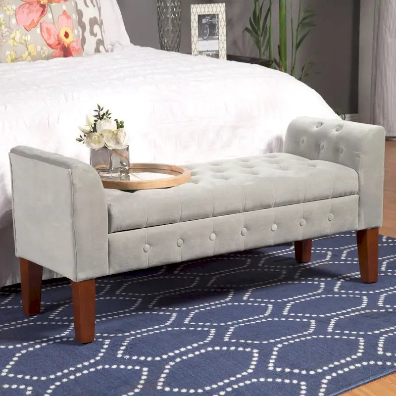Banc de rangement façon causeuse en velours Arum gris tourterelle