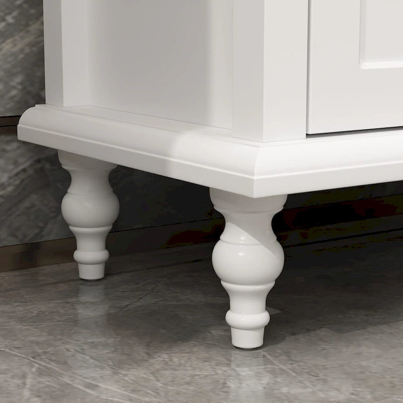 Meuble TV moderne blanc avec portes vitrées et tiroirs, console de divertissement