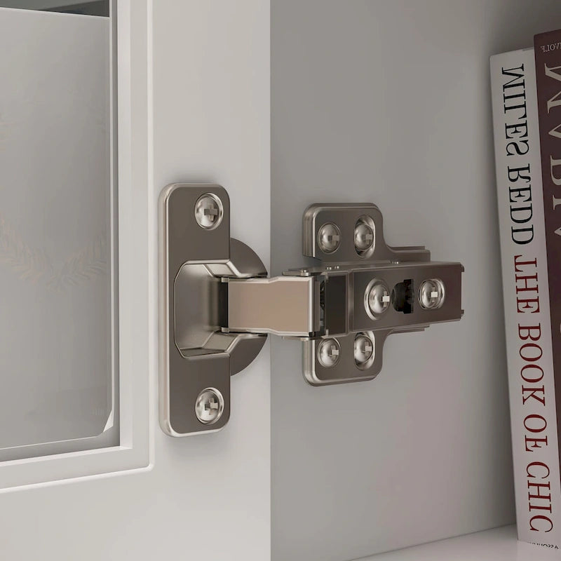 Meuble TV moderne blanc avec portes vitrées et tiroirs, console de divertissement