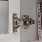 Meuble TV moderne blanc avec portes vitrées et tiroirs, console de divertissement