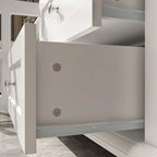 Meuble TV moderne blanc avec portes vitrées et tiroirs, console de divertissement