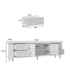Meuble TV moderne blanc avec portes vitrées et tiroirs, console de divertissement