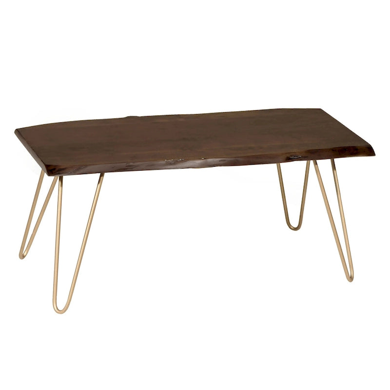 Carolina Living Seti Table Basse/Banc à Rebord Brut – Plateau en Orme – Piétement Doré
