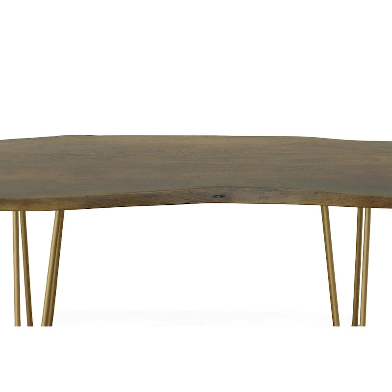 Carolina Living Seti Table Basse/Banc à Rebord Brut – Plateau en Orme – Piétement Doré