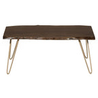 Carolina Living Seti Table Basse/Banc à Rebord Brut – Plateau en Orme – Piétement Doré