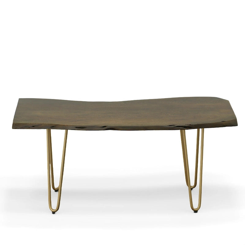 Carolina Living Seti Table Basse/Banc à Rebord Brut – Plateau en Orme – Piétement Doré