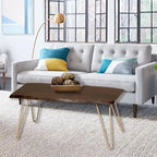 Carolina Living Seti Table Basse/Banc à Rebord Brut – Plateau en Orme – Piétement Doré