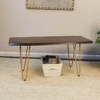 Carolina Living Seti Table Basse/Banc à Rebord Brut – Plateau en Orme – Piétement Doré