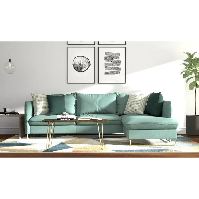 Carolina Living Seti Table Basse/Banc à Rebord Brut – Plateau en Orme – Piétement Doré