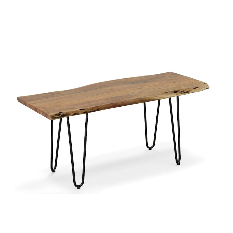 Carolina Living Seti Table Basse/Banc à Rebord Brut – Plateau en Orme – Piétement Doré