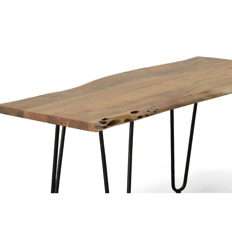 Carolina Living Seti Table Basse/Banc à Rebord Brut – Plateau en Orme – Piétement Doré