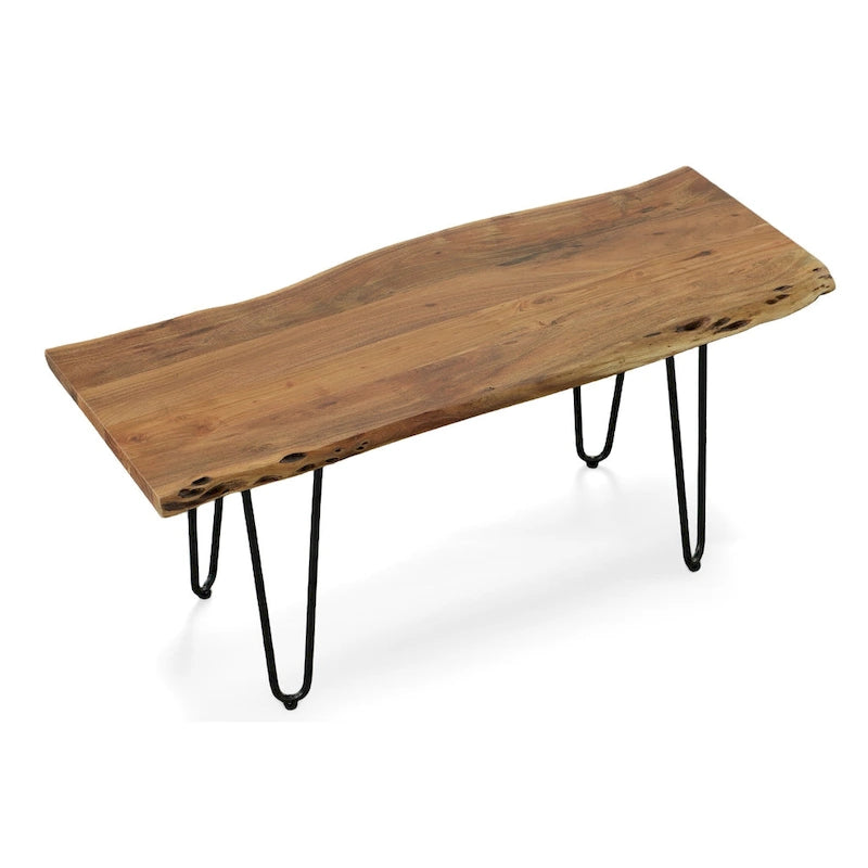 Carolina Living Seti Table Basse/Banc à Rebord Brut – Plateau en Orme – Piétement Doré