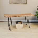 Carolina Living Seti Table Basse/Banc à Rebord Brut – Plateau en Orme – Piétement Doré