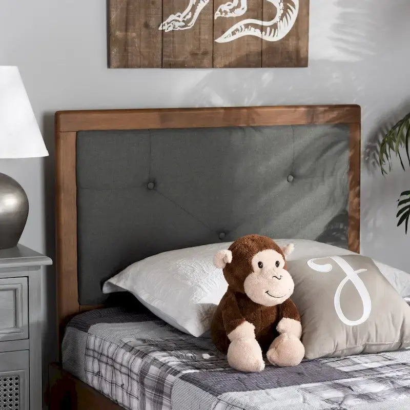 Tête de lit en tissu et bois moderne et contemporaine Abner Gris foncé