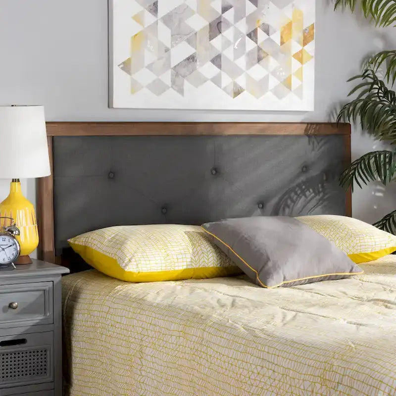 Tête de lit en tissu et bois moderne et contemporaine Abner Gris foncé